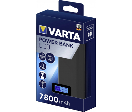 Baterie Externa Powerbank Varta LCD Power, 7800 mA, 2 x USB, Afisaj Led, Neagra