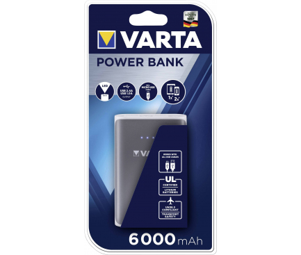 Baterie Externa Powerbank Varta Family, 6000 mA, 2 x USB, Neagra