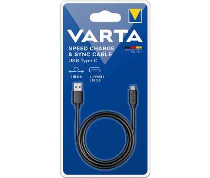Cablu Date si Incarcare USB 3.0 la USB Type-C Varta, 1 m, Negru
