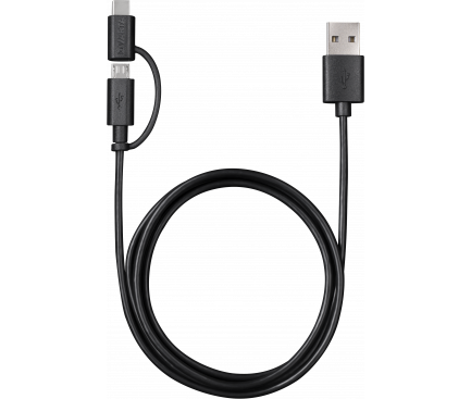 Cablu Date si Incarcare USB la MicroUSB - USB la USB Type-C Varta 2in1, 1 m, Negru