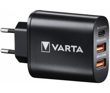 Incarcator Retea USB Varta, 1 X USB Tip-C - 2 X USB, Negru