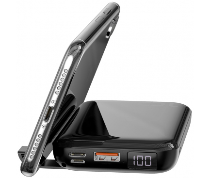 Baterie Externa Powerbank Baseus Mini S, 10000 mA, 18W, 1 x USB - 1 x USB Type-C, Neagra, Blister PPXFF10W-01 