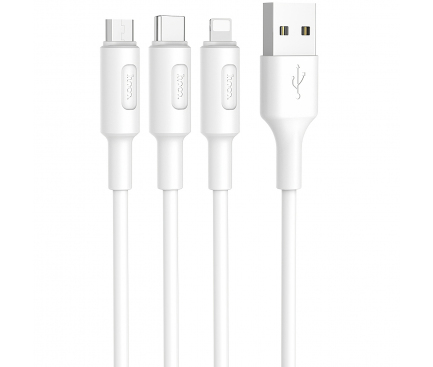 Cablu Incarcare USB-A - Lightning / microUSB / USB-C HOCO Soarer X25, 18W, 1m, Alb