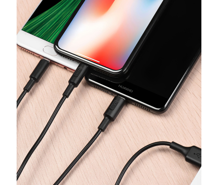 Cablu Incarcare USB-A - Lightning / microUSB / USB-C HOCO Soarer X25, 18W, 1m, Negru