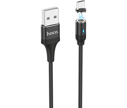 Cablu Date si Incarcare USB la MicroUSB HOCO U76 Magnetic, 2.4A, 1.2 m, Negru