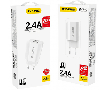 Incarcator Retea USB Dudao A2EU, 2.4A, 2 X USB, Alb