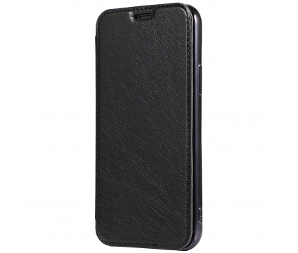 Husa Piele Forcell Electro cu spatele transparent pentru Samsung Galaxy A51 A515, Neagra