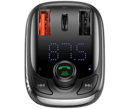 Modulator FM Bluetooth Baseus, MP3 Player, Buton de apel, USB Type-C, MicroSD, 5A, Negru CCTM-B01