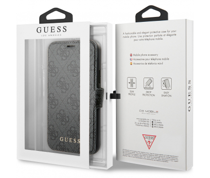 Husa Plastic - TPU Guess 4G Book pentru Apple iPhone 11 Pro, Gri, Blister GUFLBKSN584GG 