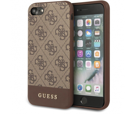 Husa Piele Guess pentru Apple iPhone 7 / Apple iPhone 8 / Apple iPhone SE (2020), 4G Stripe, Maro GUHCI8G4GLBR