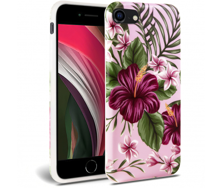 Husa TPU Tech-Protect FLORAL pentru Apple iPhone 7 / Apple iPhone 8 / Apple iPhone SE (2020), Roz, Blister 