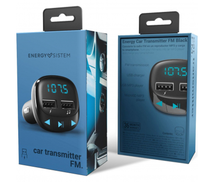 Modulator FM Energy Sistem, MP3 Player, 2 x USB, MicroSD, Negru, Blister ENS448241