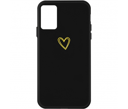 Husa TPU OEM Frosted Golden Love Heart pentru Samsung Galaxy A51 A515, Neagra, Bulk 