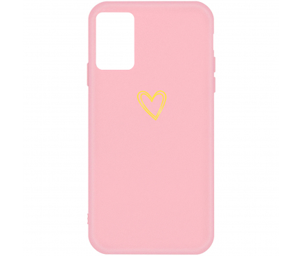 Husa TPU OEM Frosted Golden Love Heart pentru Samsung Galaxy A51 A515, Roz