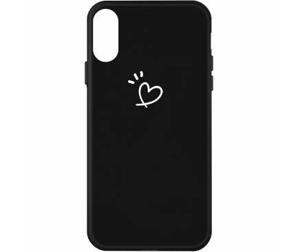 Husa TPU OEM Frosted Three Dots Love-heart pentru Apple iPhone X / Apple iPhone XS, Neagra, Bulk 