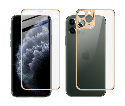 Folie Protectie Fata si Spate Imak pentru Apple iPhone 11 Pro, Plastic, Full Cover, Full Glue, Aurie, Blister 