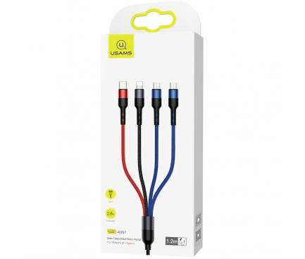 Cablu Date si Incarcare USB - Lightning / USB Type-C / 2xMicroUSB Usams U26, 4in1, 2A Fast Charge, 1.2 m, Multicolor, Blister SJ378USB01 
