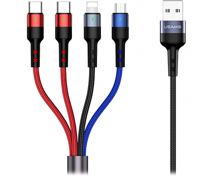 Cablu Date si Incarcare USB - Lightning / 2xUSB Type-C / MicroUSB Usams U26, 4in1, 2A Fast Charge, 1.2 m, Multicolor, Blister SJ377USB01 