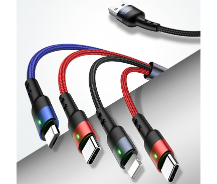Cablu Date si Incarcare USB - Lightning / 2xUSB Type-C / MicroUSB Usams U26, 4in1, 2A Fast Charge, 1.2 m, Multicolor, Blister SJ377USB01 