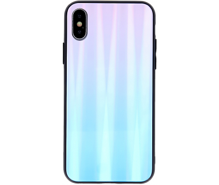 Husa TPU OEM Aurora cu spate din sticla pentru Huawei P Smart (2019), Albastra - Roz, Bulk 