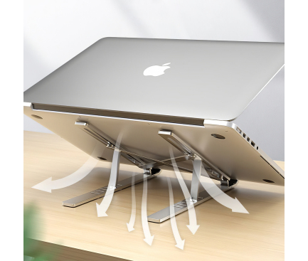 Suport laptop Tech-Protect Alustand, Universal, 16 inch, Aluminiu, Pliabil, Argintiu