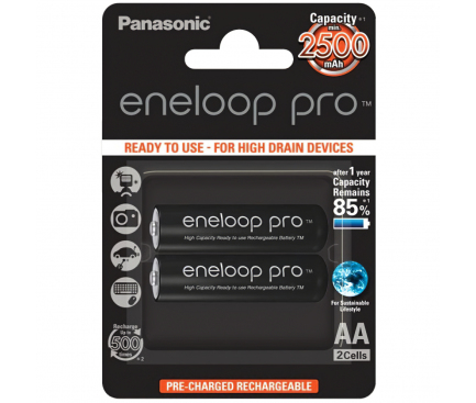 Baterie Panasonic Eneloop Pro, AA / LR6 / 1.2V, Set 2 Bucati, Reincarcabila, 2450mAh