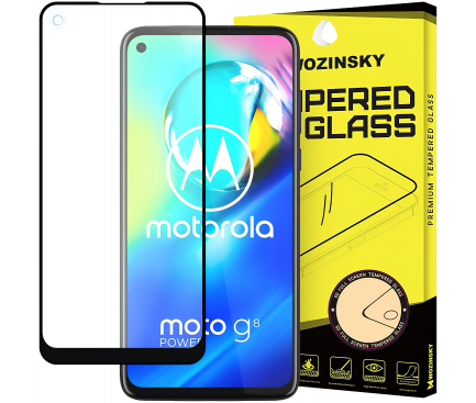 Folie Protectie Ecran WZK pentru Motorola Moto G8 Power, Sticla securizata, Full Face, Full Glue, Neagra