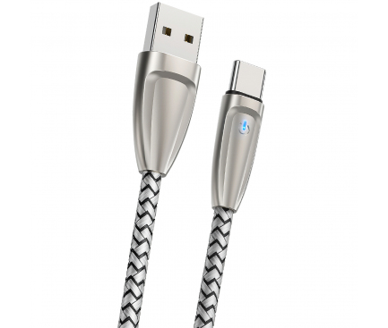 Cablu Date si Incarcare USB la USB Type-C Borofone BlinkJet BU3, Led Stare, 2.4A, 1.2 m, Argintiu, Blister 