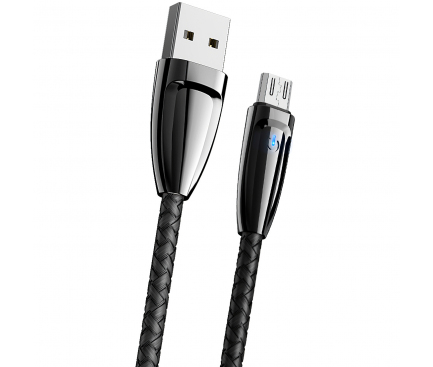 Cablu Date si Incarcare USB la MicroUSB Borofone BlinkJet BU3, Led Stare, 2.4A, 1.2 m, Negru, Blister 