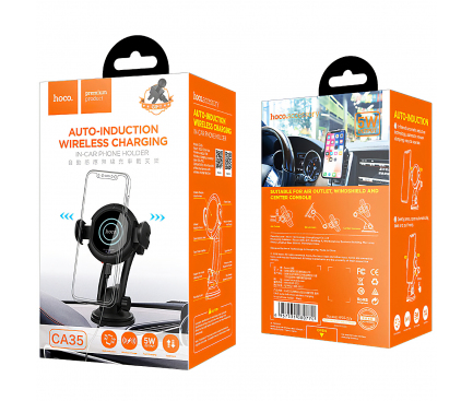 Incarcator Auto Wireless HOCO CA35 Plus, Quick Charge, 10W, Senzor IR, Negru