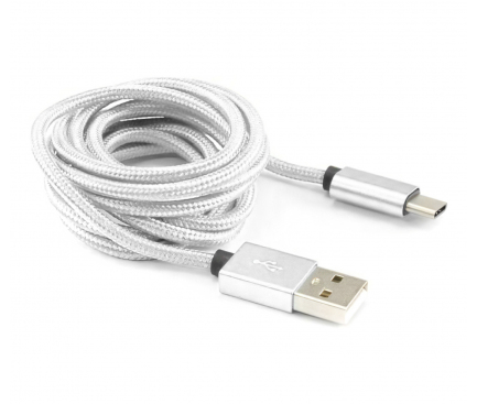 Cablu Date si Incarcare USB la USB Type-C SBOX Textil Fruity, 1.5 m, Alb, Blister CAB0143 
