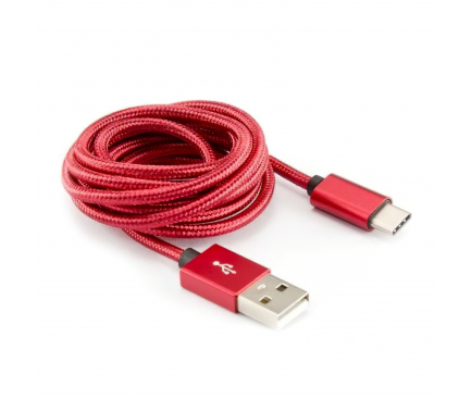 Cablu Date si Incarcare USB la USB Type-C SBOX Textil Fruity, 1.5 m, Rosu CAB0144 
