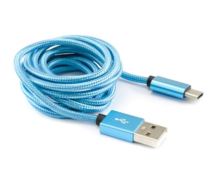 Cablu Date si Incarcare USB la USB Type-C SBOX Textil Fruity, 1.5 m, Albastru, Blister CAB0146 