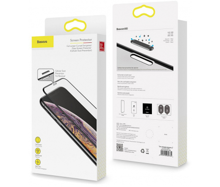 Folie Protectie Ecran Baseus pentru Apple iPhone X / Apple iPhone XS, Sticla securizata, Full Face, Full Glue, 3D, Neagra SGAPIPH58-WA01