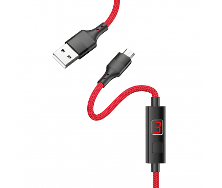 Cablu Date si Incarcare USB la MicroUSB HOCO Timing S13, 1.2 m, Rosu, Blister 