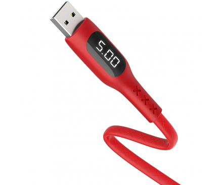 Cablu Date si Incarcare USB la Lightning HOCO S6 Sentinel, Afisaj Led, 2.4A, 1.2 m, Rosu