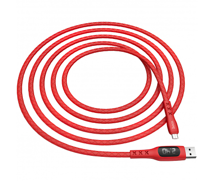 Cablu Date si Incarcare USB la MicroUSB HOCO S6 Sentinel, Afisaj Led, 2.4A, 1.2 m, Rosu, Blister 