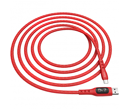 Cablu Date si Incarcare USB la USB Type-C HOCO S6 Sentinel, Afisaj Led, 2.4A, 1.2 m, Rosu, Blister 