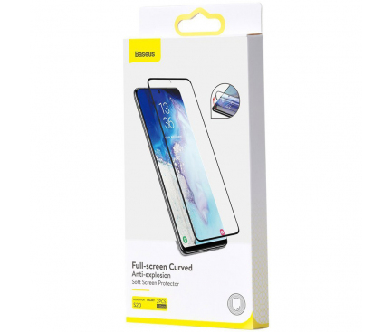 Folie Protectie Ecran Baseus pentru Samsung Galaxy S20 G980 / Samsung Galaxy S20 5G G981, Plastic, Full Face, Set 2buc, 3D, 0.15mm, Neagra SGSAS20-KR01