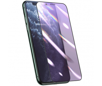 Folie Protectie Ecran Baseus pentru Apple iPhone X / Apple iPhone XS, Plastic, Full Face, Anti-blue, 3D, 2.5mm, Neagra SGAPIPH58S-HB01