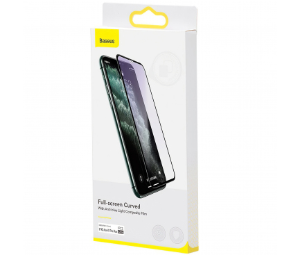 Folie Protectie Ecran Baseus pentru Apple iPhone 11 / Apple iPhone XR, Plastic, Full Face, Anti-blue, 3D, 2.5mm, Neagra SGAPIPH61S-HB01