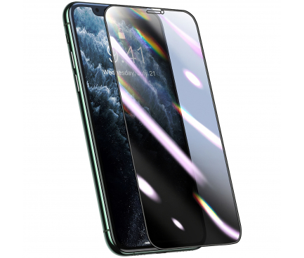 Folie Protectie Ecran Baseus pentru Apple iPhone 11 Pro Max / Apple iPhone XS Max, Plastic, Full Face, Privacy, 3D, 2.5mm, Neagra, Blister SGAPIPH65S-HC01 