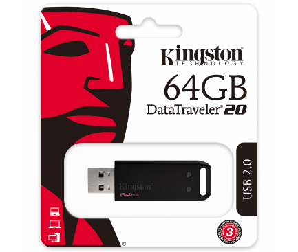Memorie Externa Kingston DT20, 64Gb, USB 2.0, Neagra, Blister DT20/64GB 