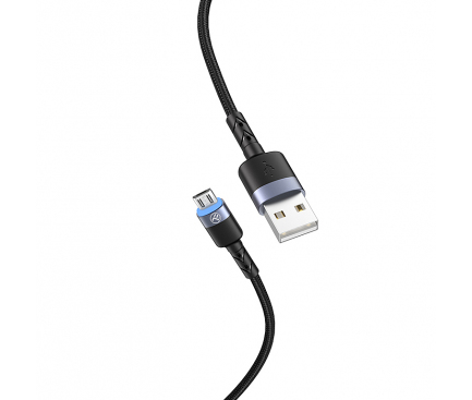 Cablu Date si Incarcare USB la MicroUSB Tellur LED, 2A, 2 m, Negru TLL155304