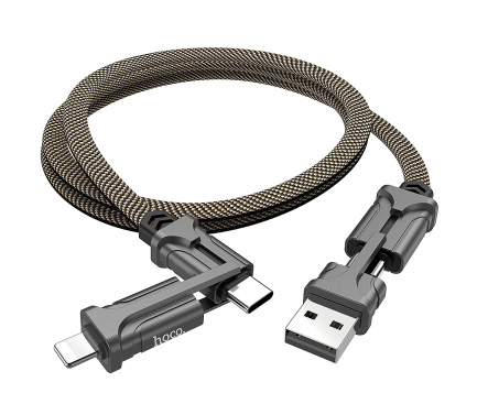 Cablu Date si Incarcare MicroUSB - USB / Lightning / USB Type-C HOCO S22, Magic cube, 4 in1, 1.2 m, Negru Maro