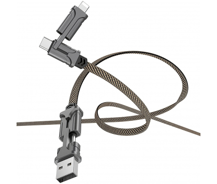 Cablu Date si Incarcare MicroUSB - USB / Lightning / USB Type-C HOCO S22, Magic cube, 4 in1, 1.2 m, Negru Maro