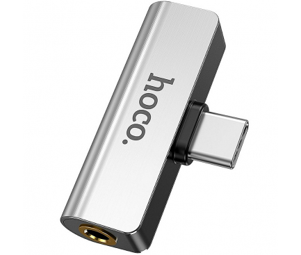 Adaptor Audio USB Type-C - USB Type-C / 3.5 mm HOCO LS26, Argintiu