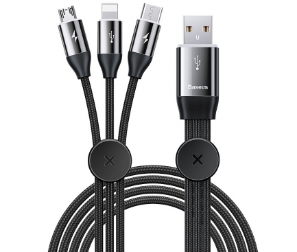 Cablu Incarcare USB - Lightning / USB Type-C / MicroUSB Baseus, 3.5A, 1 m, Negru CAMLT-FX01