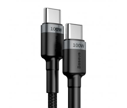 Cablu Date si Incarcare USB-C - USB-C Baseus Cafule, 100W, 2m, Gri CATKLF-ALG1