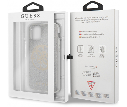Husa Plastic - TPU Guess 4G Glitter Circle pentru Apple iPhone 11 Pro, Gri, Blister GUHCN58PCUGLLG 